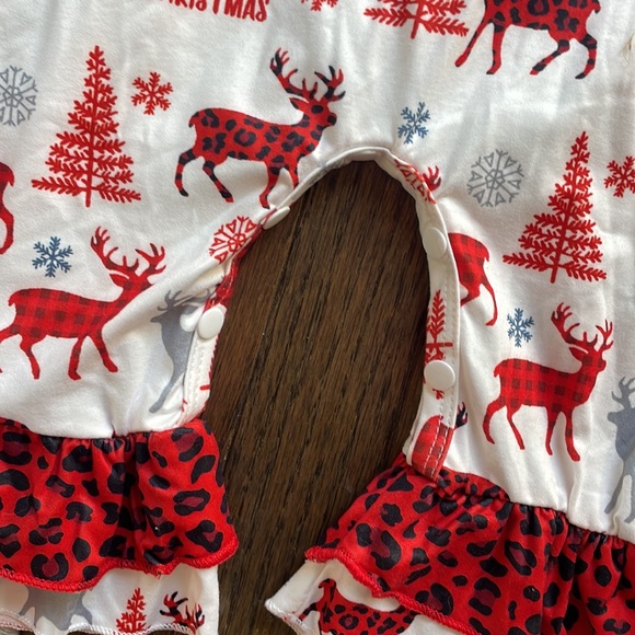 Christmas outfit 9-12 month reindeer buffalo plaid flare legs - Picture 4 of 5